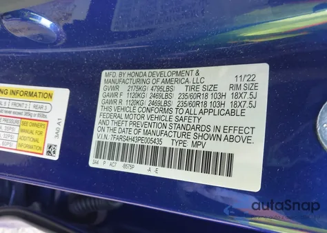 2023 Honda Cr-V Ex Awd z USA, uszkodzony, nr VIN 7FARS4H43PE005435